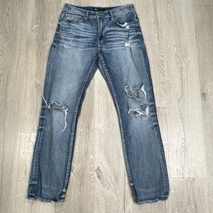 BKE Buckle Men's Alec Jeans Size 33x32 Straight Leg Distressed Cotton Blue Denim